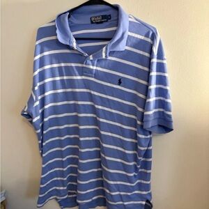 Ralph Lauren Men's Light Blue and White Striped Polo Shirt
